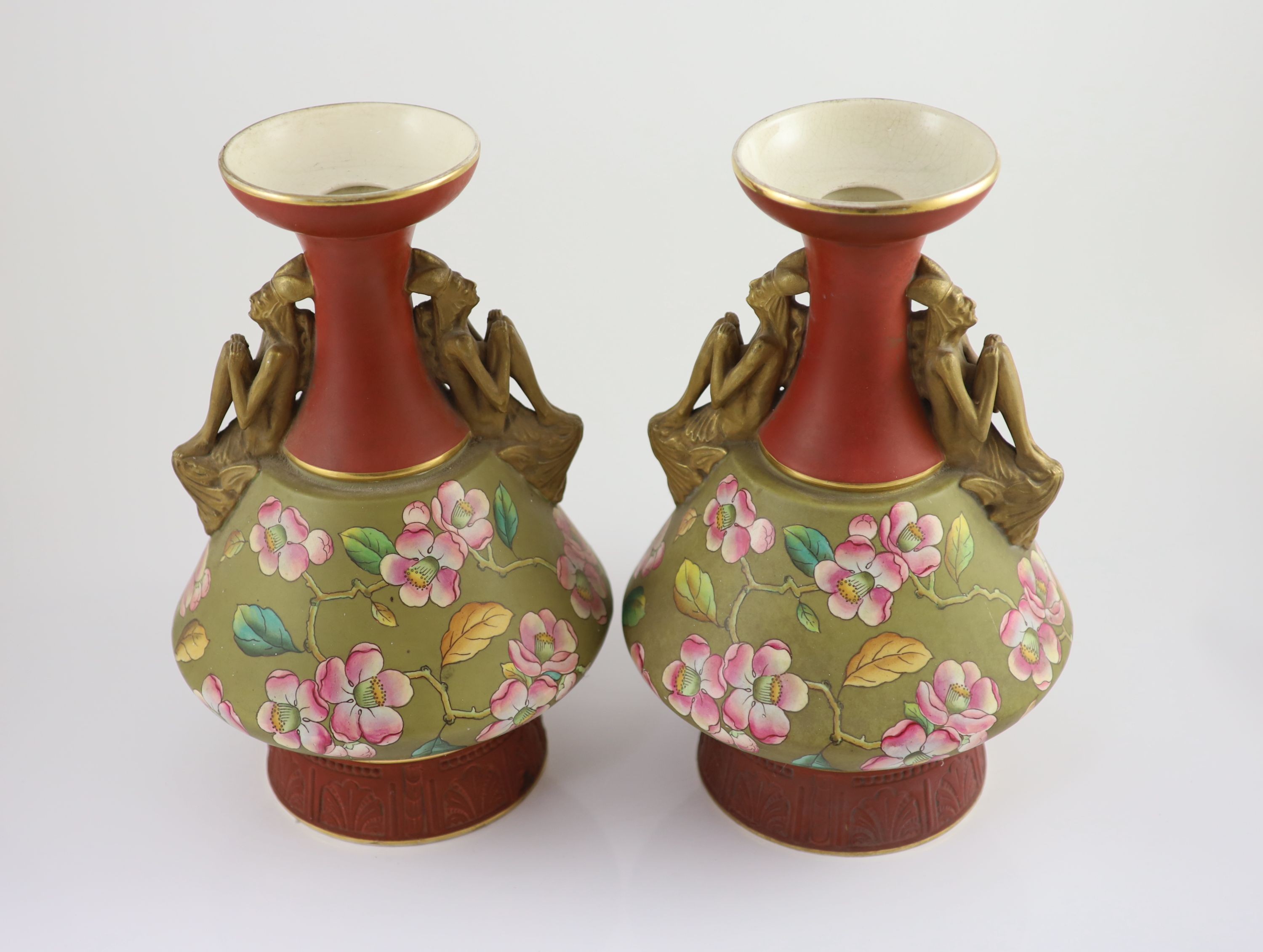 Christoper Dresser for Old Hall Earthenware Company Ltd, a pair of vases, c.1884, 36 cm high